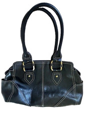 Wilsons VTG Leather Black 2 Strap Organizer Hand Bag Gold Tone Hardware Pockets