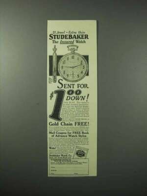1923 Studebaker Watch Ad - 21 Jewel, Extra Thin