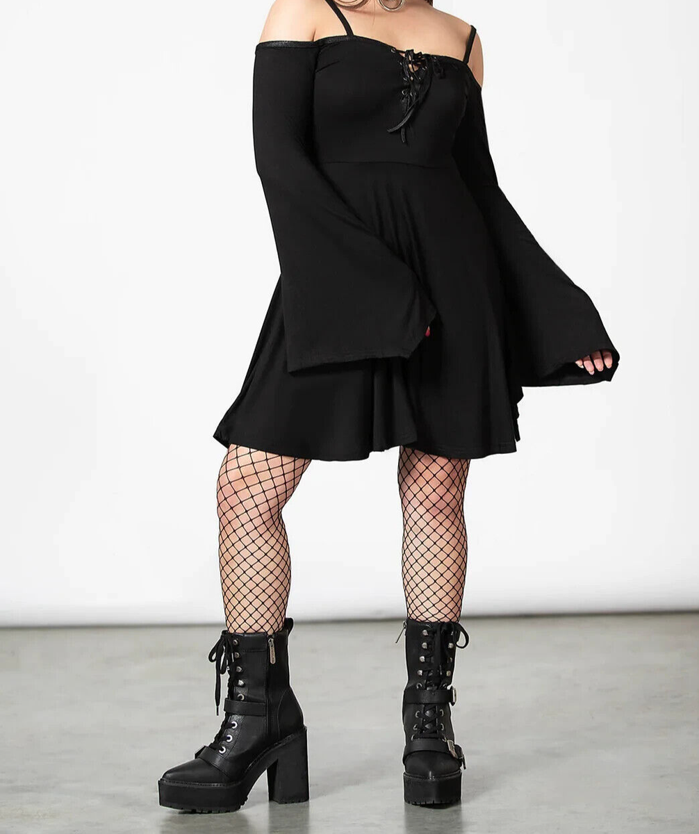 world's end 限定　The Gigot dress black Gothic Punk Black Dress. Long Sleeve Tunic Dress. Black Midi