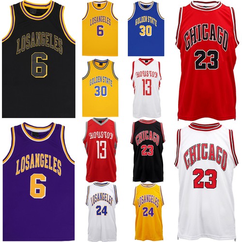 New Men's Basketball Jersey Sports T Shirt Tee Vest Tops Gym Chicago Los Angeles - Picture 8 of 9