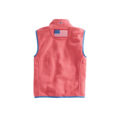 NWT  Vineyard Vines Kids Flag Patch Grid Fleece Vest Jacket Outerwear Full Zip L - Picture 2 of 2