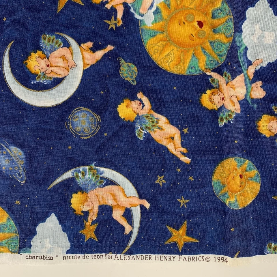 Alexander Henry Querubines Ángeles Tela Celestial Azul Tierra Nicole de Leon 1994 Foto 3 de 4