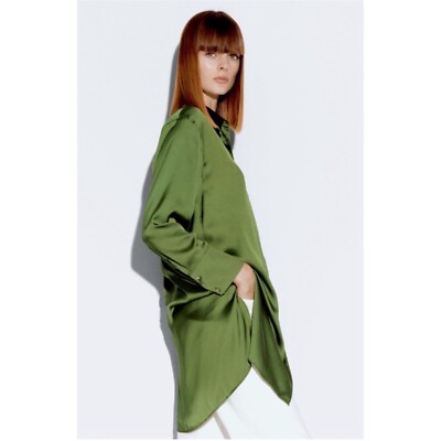 slim fit dress slacks ZARA. Green satin shirt with jeweled buttons. TM – Hibuy market main image 0