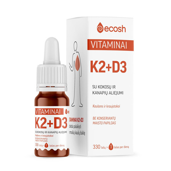 ECOSH Vitaminas K2 D3 Suplemento Aceite de Coco y Cáñamo para Huesos Flujo Sa...