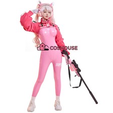 Women's Game Cosplay Costume Pink Bodysuit Set with Short Coat and Gloves