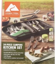 Ozark Trail 24-Piece Camping Kitchen Set PLASTIC with Travel Bag DISHWASHER SAFE