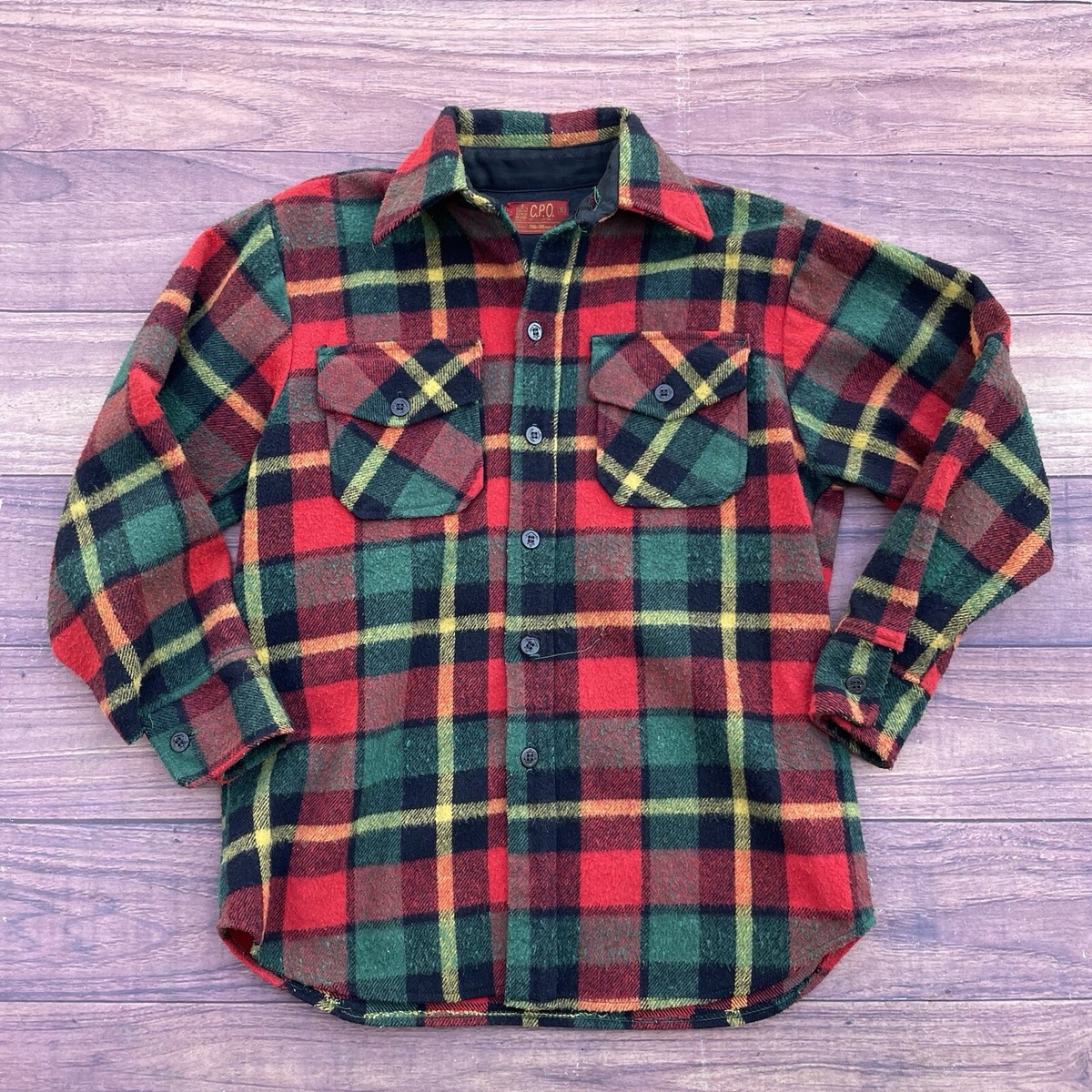 Vtg 80s 90s CPO Sears Kings Road Plaid Shirt Button Flannel Wool