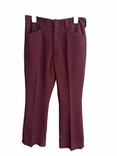 Vintage 70  s Flare Leg Boot Dress Pants Slacks Wine 30x29 Soft Rib Eclectic