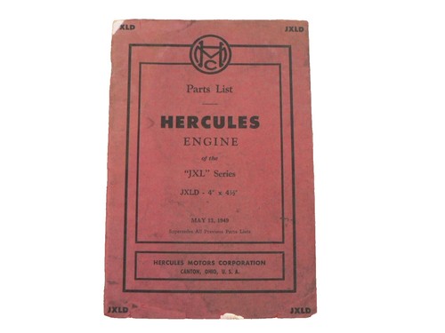 Hercules Motors Corporation Canton Ohio Parts List Engine JXL