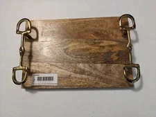 Pomegranate Wooden Cheese Tray w/Snaffle Handles - NIB