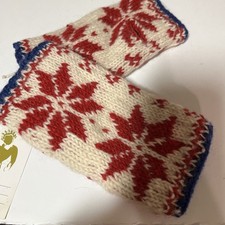 NWT Nepal Hand Crafted Wool Handwarmers Fingerless Gloves Red White Blue