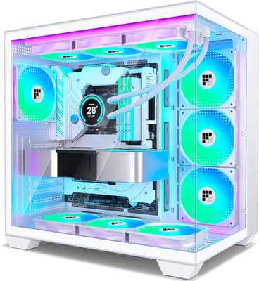 F600 PC Case - Pre-Installed 7 PWM ARGB Fan, ATX Mid-Tower Gaming PC Case, 270° 