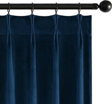 MIULEE Navy Blue Velvet Pinch Pleated Blackout Curtains