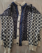 Dale of Norway Women  s Fair Isle Wool Knit Button Cardigan Sweater M Blue/White