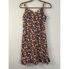 Old Navy Floral Cami Dress Womens Small Navy Blue Linen Blend Smocked Ruffle