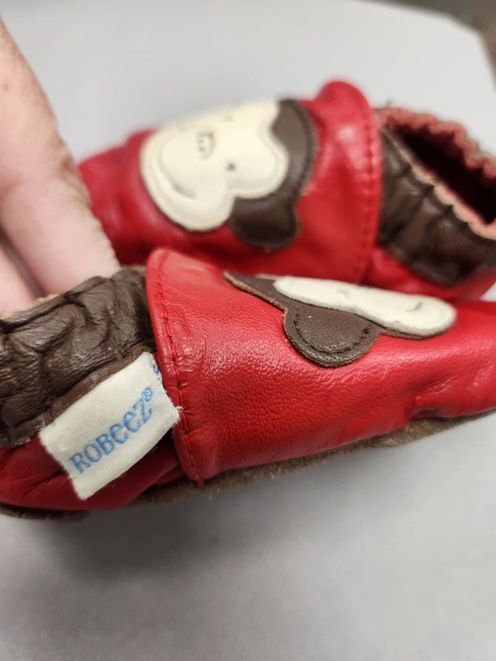 Zapatos de cuero para bebé Robeez tema mono 6 - 12 meses rojo y marrón Foto 2 de 4