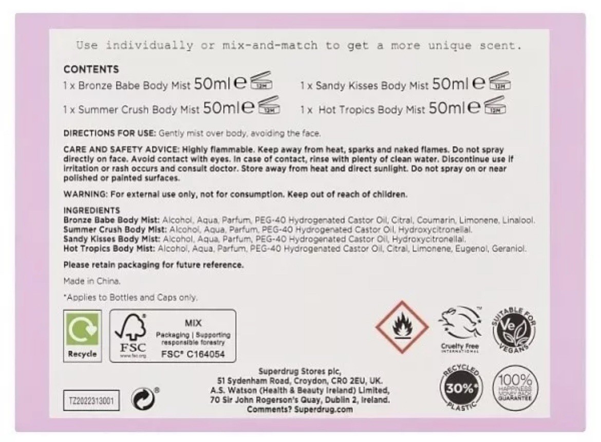 Superdrug Layering Lab Body Mist 4 x 50ml Summer Edition Gift Set image 2