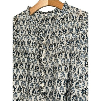 Pablo Womens Size 2 S Blue Cream French Provence Floral Button Down Cotton Shirt