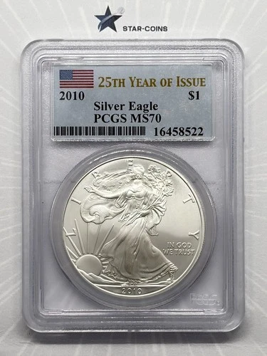 2010 Silver Eagle PCGS MS70 25th Year of Issue First Strike