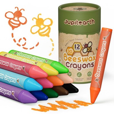 JUPITEARTH Beeswax Crayons for Toddlers 1 3, 12 Non-Toxic Silky Crayons,