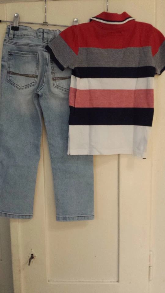 Jungen Outfit-Set 2 tlg., Jeans, Gr.110, Poloshirt, gestreift, Gr.98, kurzarm - Bild 4 von 4