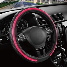 Road Comforts Leather Steering Wheel Cover   Black  Hot Pink, Universal Fit ...