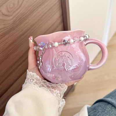 2026 China Starbucks Sakura Ceramic Mug with Charm Pink Cherry Blossom Cup 355ml