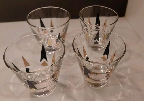Vintage Anchor Hocking Golden Peaks Atomic Arrow Mid Century 2.5" Set Of 4