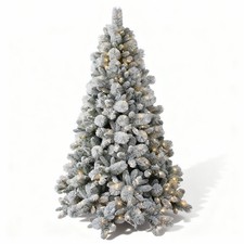 Christmas Tree Pre Lit Green Artificial Snow Flocked Bushy XMAS Home Decor 6FT