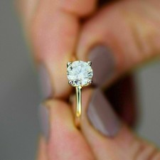1Ct Lab Created Diamond Solitaire Engagement Ring 14K Yellow Gold Plated