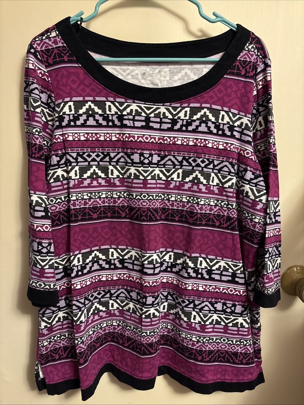 Women’s Kim Rogers Plus Size Woman 2X 3/4 Sleeve Slit Blouse Multi Colored