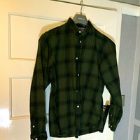 JACK & JONES Men's Green/Black Cotton Flannel Plaid Long Sleeve Button-Up M
