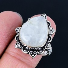 Rainbow Moonstone 925 Silver Plated Handmade Ring of US Size 9