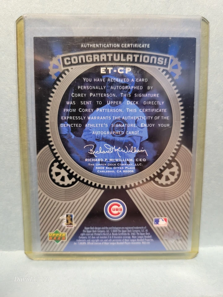 2004 UD Etchings Etched in Time Autographs Corey Patterson #ET-CP Blue Ink /250 - Image 2 of 2