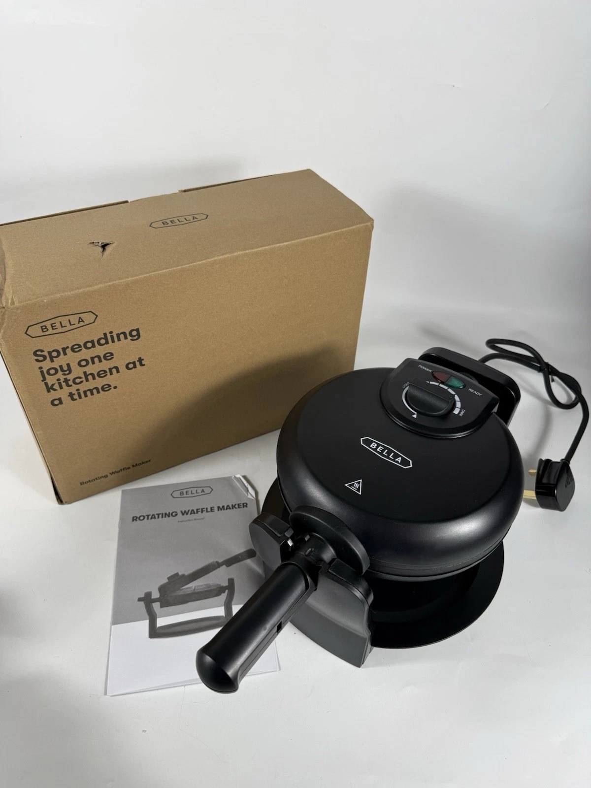 BELLA Classic Rotating Belgian Waffle Maker with Nonstick Plates, Black