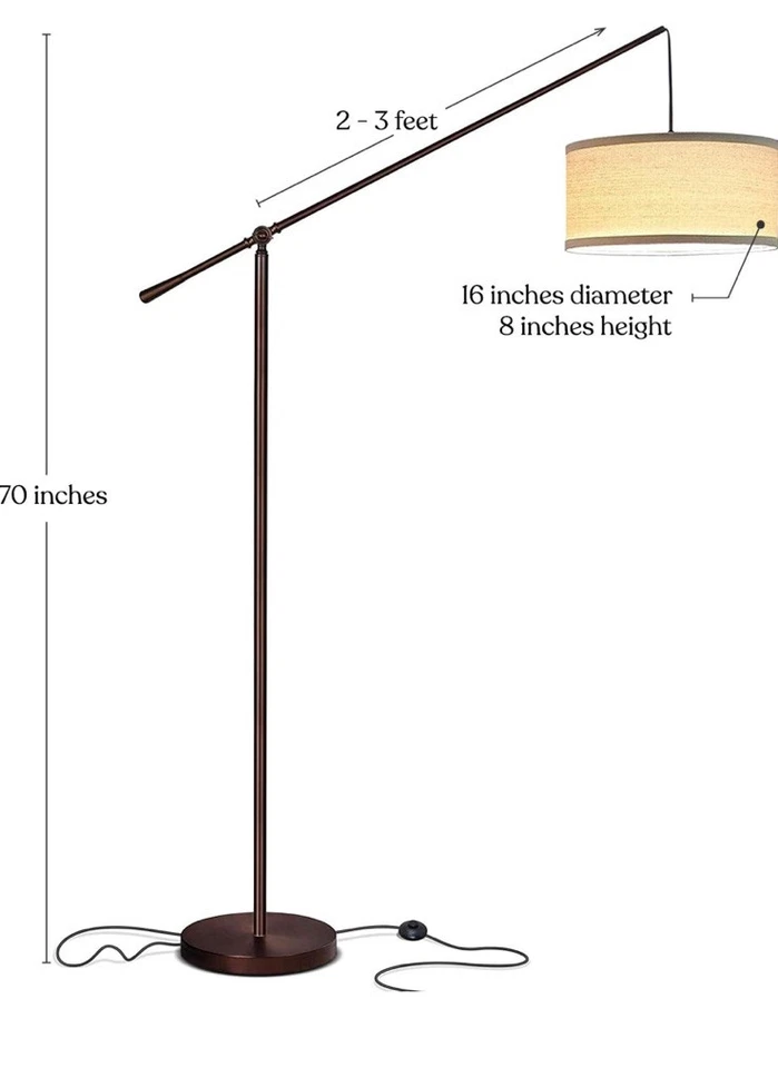 Lámpara de pie Brightech Hudson 2 LED, bronce frotado con pantalla de lino beige Foto 3 de 4