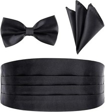 Men's Cummerbund Bow Tie Set Adjustable Solid Color Tuxedo and Black