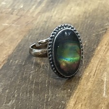 Silver Tone Abalone Scalloped Border Adjustable Ring Size 7