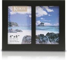 Collage Photo Frame - Black Wooden Wall Frame - 2 Openings - 4x6 Pictures