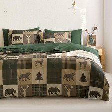 - Rustic Duvet Cover Set, Cabin Christmas Lodge Western Country Bear Deer Hol...