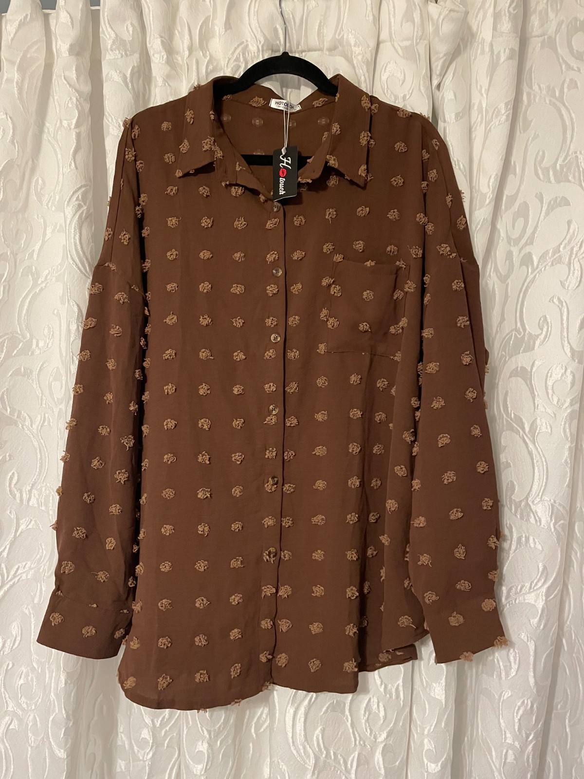 hotouch women’s plus 2XL shirt NWT Brown button down oversized blouse XXL