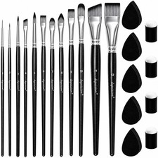 Professional Face Paint Brush Set 12 Brushes 9 Sponges Nylon Art Painting Kit