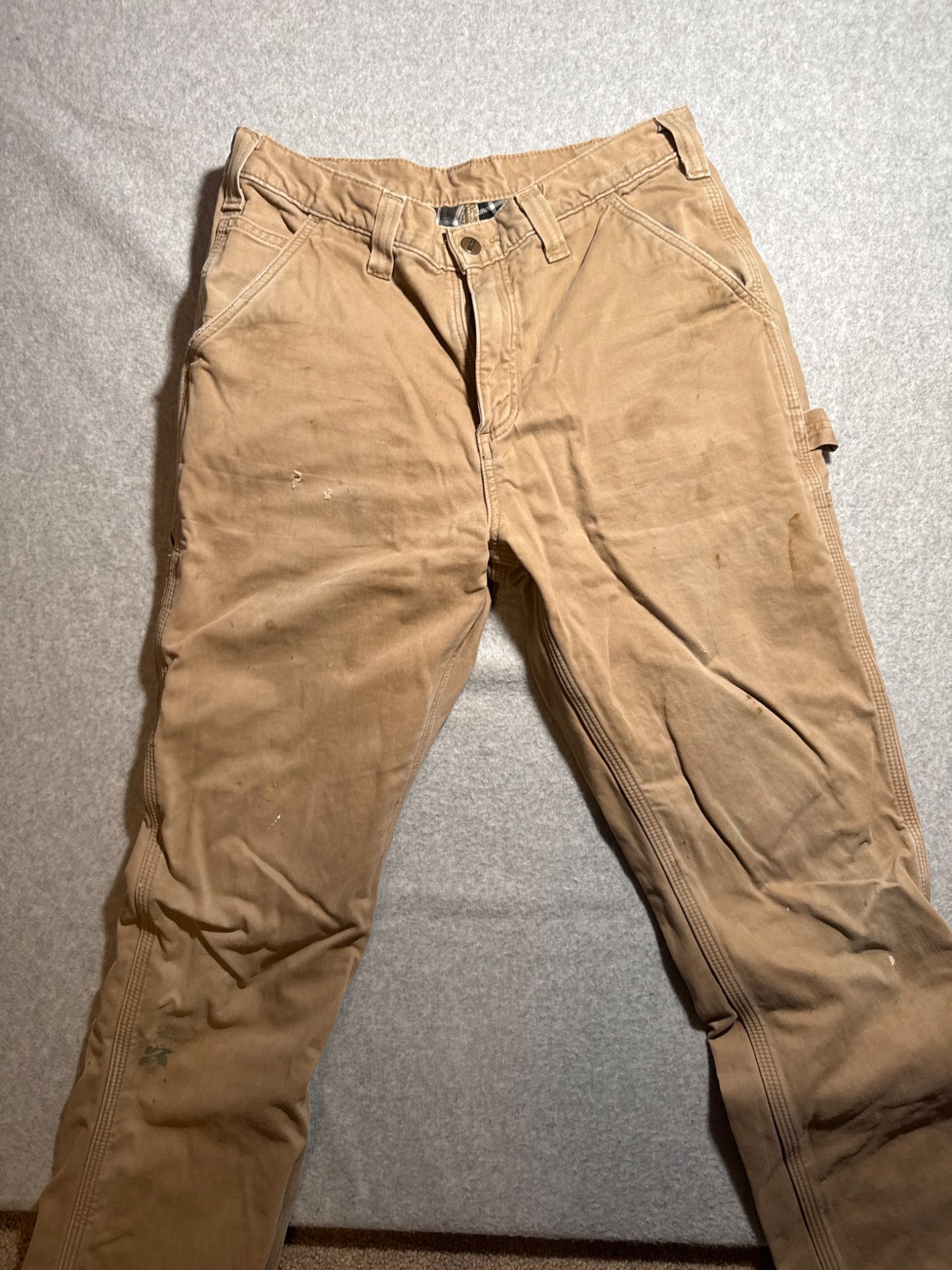 Carhartt Relaxed Fit Flannel Lined Work Pants Khaki 32x32 Used thumbnail 2