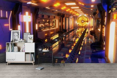 3D Future Science Fiction Corridor Wall Murals Wallpaper Murals Wall Sticker