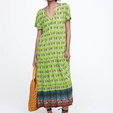 ZARA PRINTED TIERED MIDI DRESS MULTICOLORED