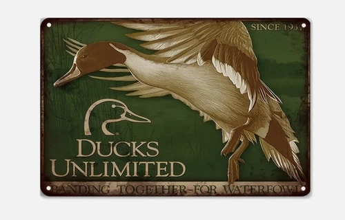 Vintage Ducks Unlimited Tin Metal Signs, 8x12 Inches, Silver Iron Wall Art D