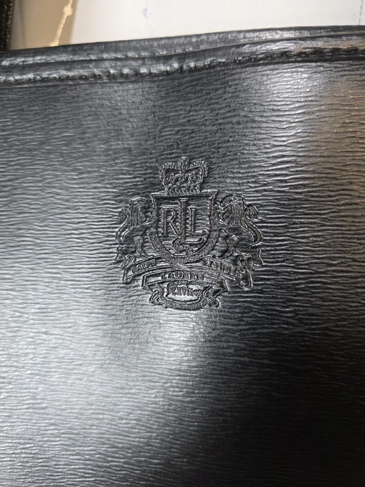 Lauren Ralph Lauren Sloan Tote Black Embossed Emblem READ Quiet Luxury Classic - Image 2 of 4