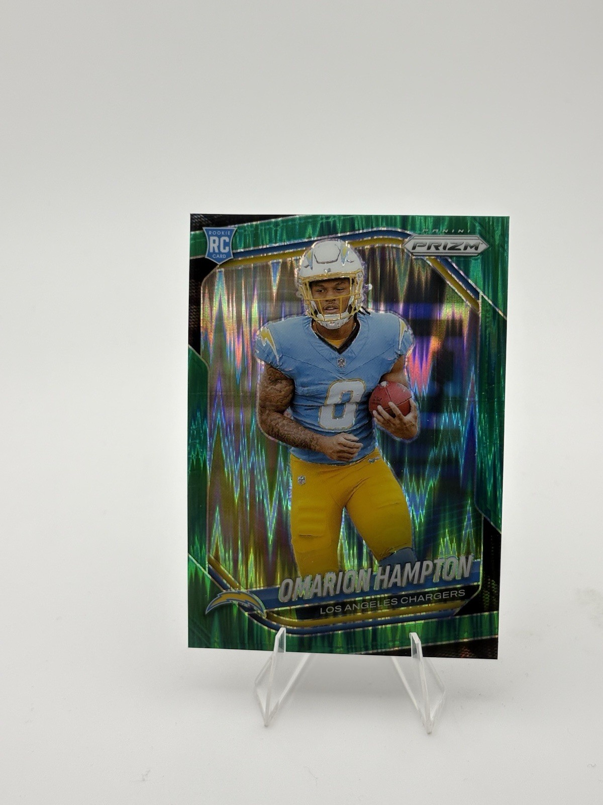 2025 Prizm Football Chargers Omarion Hampton RC #355 Green Flash SP