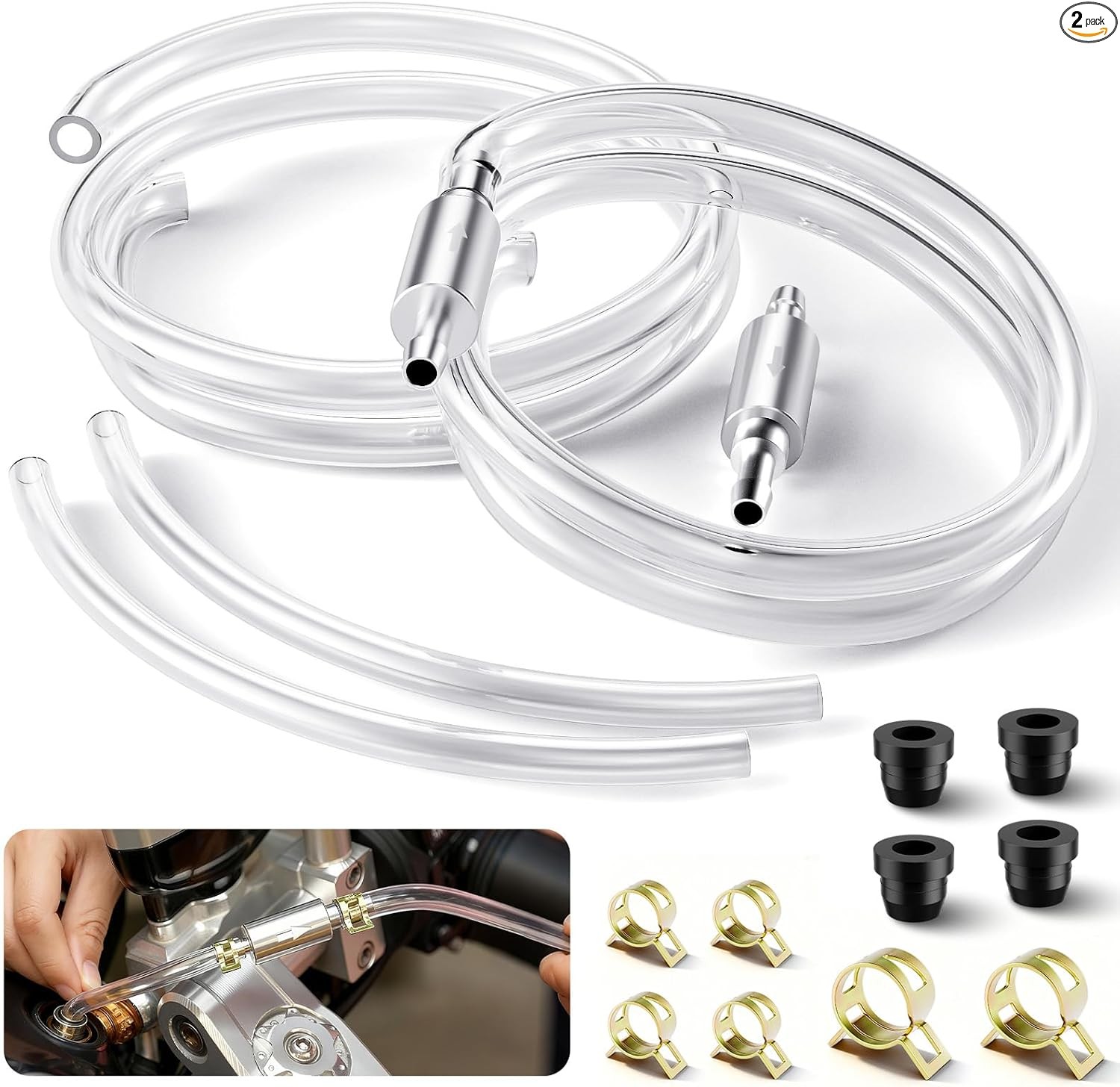 Universal Brake Bleeder Hose Kit with One-Way Check Valve, Metal Clips & Soft Tu