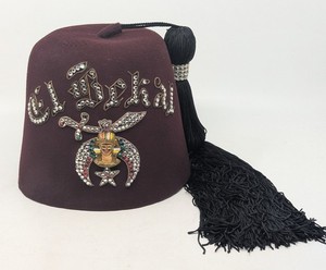 Vintage Shriner Fez Hat & Original Case Rhinestone Masonic Tassel Lodge (J)